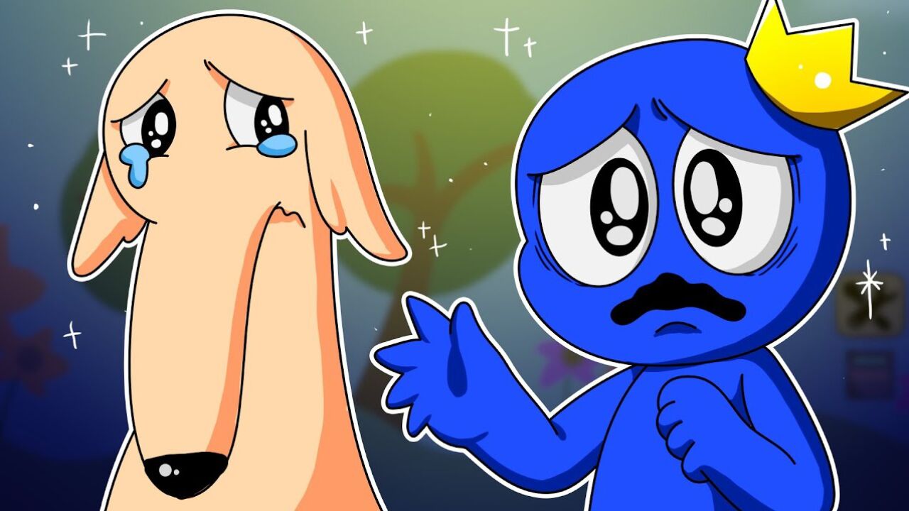 彩虹动画:彩虹朋友的蓝色vs可爱的小狗,有趣好玩的冒险挑战!