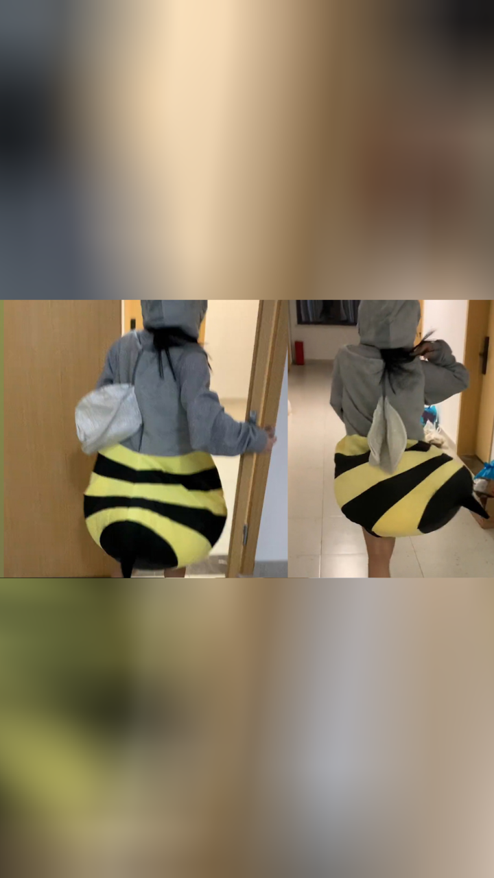 女子身穿蜜蜂玩偶服走秀,走路蜂臀左摇右晃气场全开,网友被逗乐