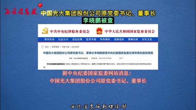 中国光大集团股份公司原党委书记、董事长李晓鹏被查