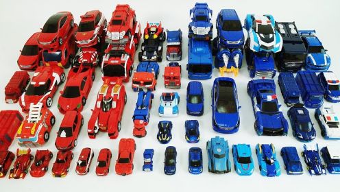 超大合体红色蓝色汽车玩具