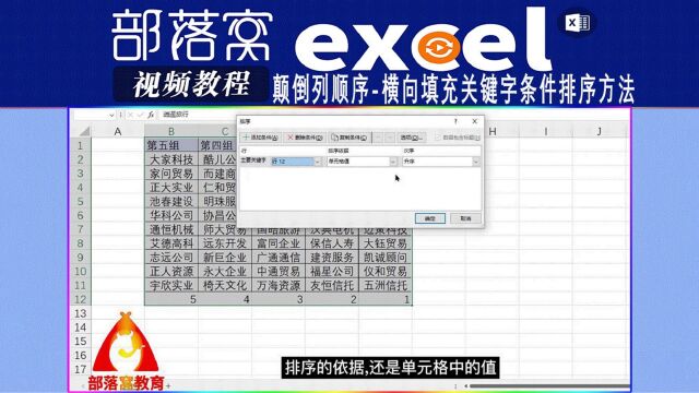 excel颠倒列顺序视频:横向填充关键字条件排序方法