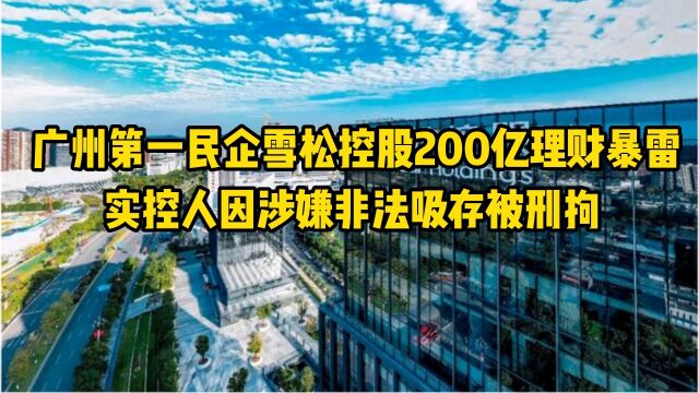 广州第一民企雪松控股200亿理财暴雷,实控人因涉嫌非法吸存被刑拘