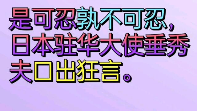 是可忍孰不可忍,日本驻华大使垂秀夫口出狂言.