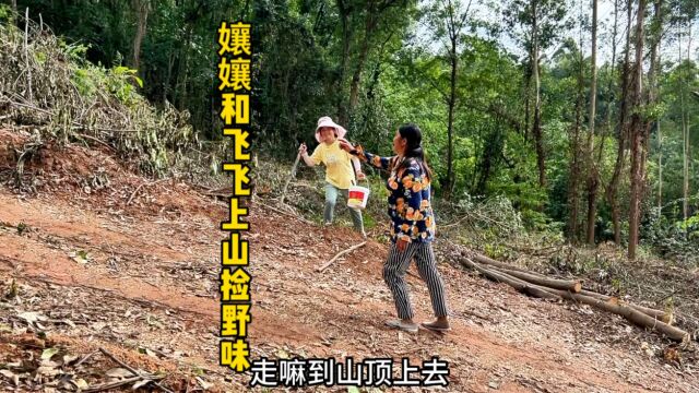 嬢嬢和飞飞兴高采烈上山捡野东西,没想到一无所得