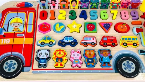 儿童益智游戏，最好的学习形状，数字，计数1到10与消防车拼图