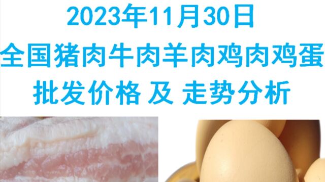 2023年11月30日全国猪肉牛肉羊肉鸡肉鸡蛋批发价格日报走势分析