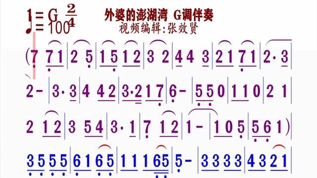 《外婆的澎湖湾》简谱陈G调伴奏 完整版请点击上面链接 知道吖张效贤课程主页