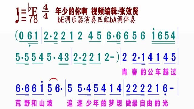 《年少的你啊》简谱伴奏 完整版请点击上面链接 知道吖张效贤课程主页