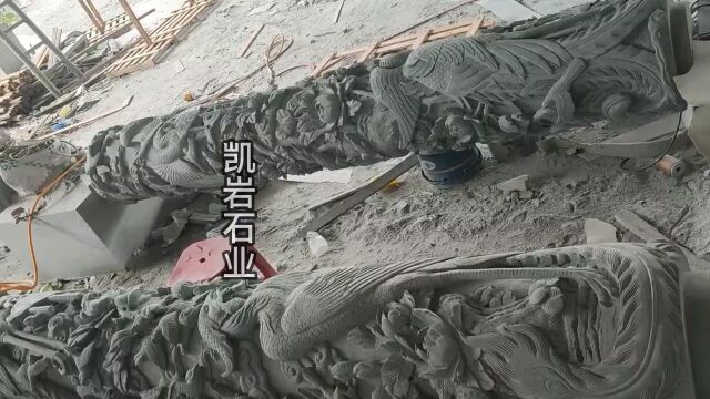 青石石雕百鸟朝凤柱#石雕百子柱#寺庙祠堂石柱子