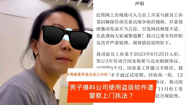 女高管是否违法成口水战?男子爆公司使用盗版软件遭警察上门执法