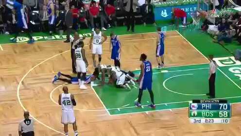 《NBA比赛集锦》76人vs凯尔特人第3节精编 奥利尼克妙传助布拉德利扣篮
