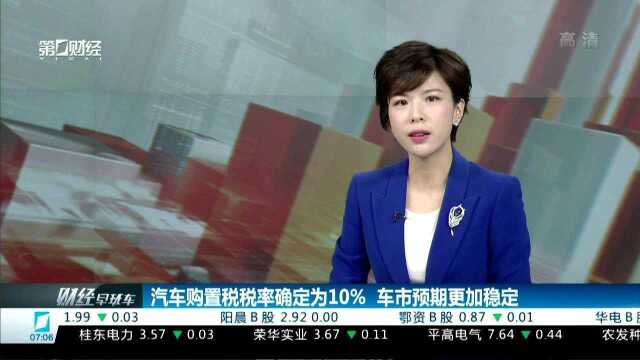 汽车购置税税率确定为10% 车市预期更加稳定