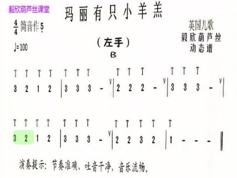 葫蘆絲瑪麗有隻小羊羔左手doremi動畫譜c調