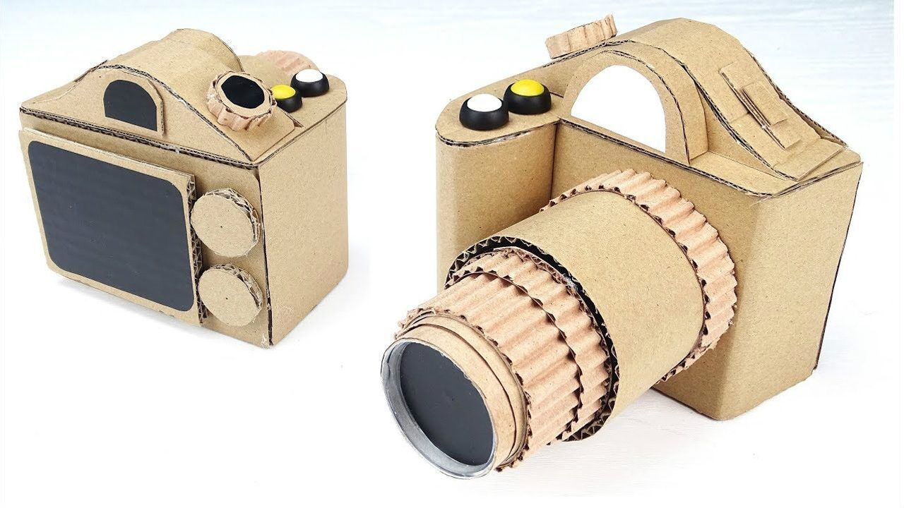 用纸板自制儿童玩具单反相机能自动伸缩镜头看看他是怎么做的