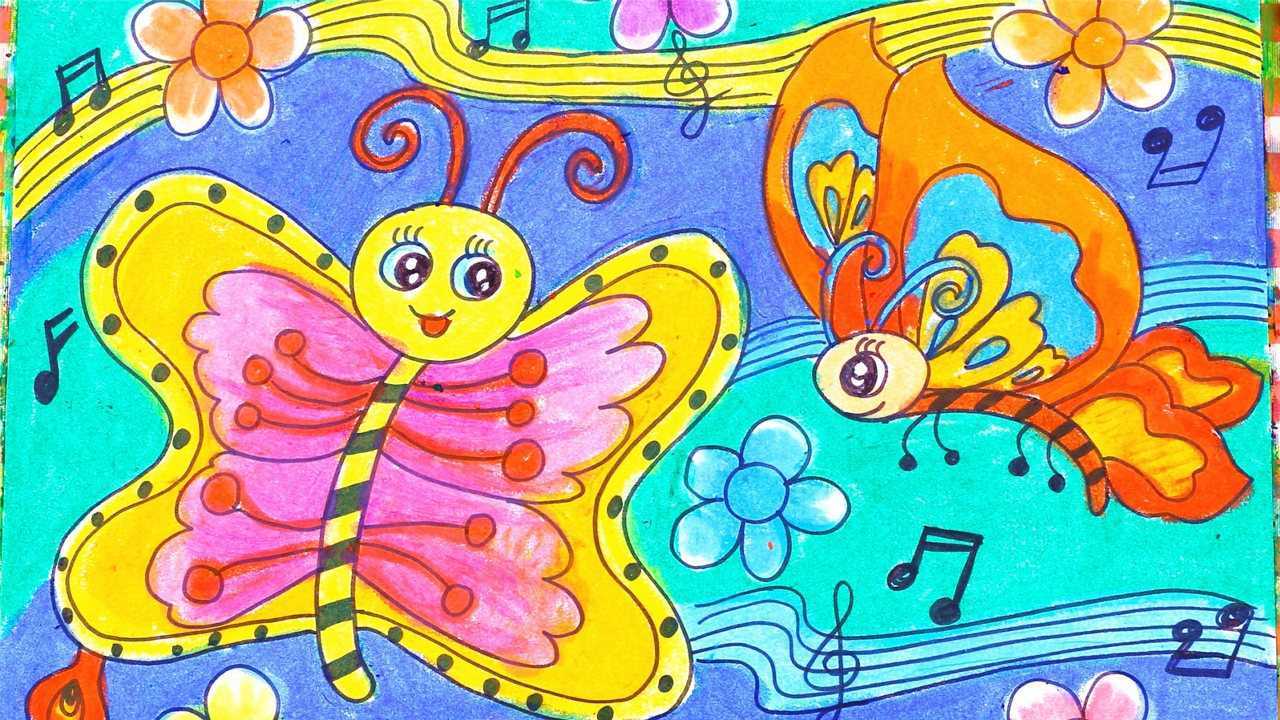 儿童故事画 美丽的蝴蝶在花丛中跳舞