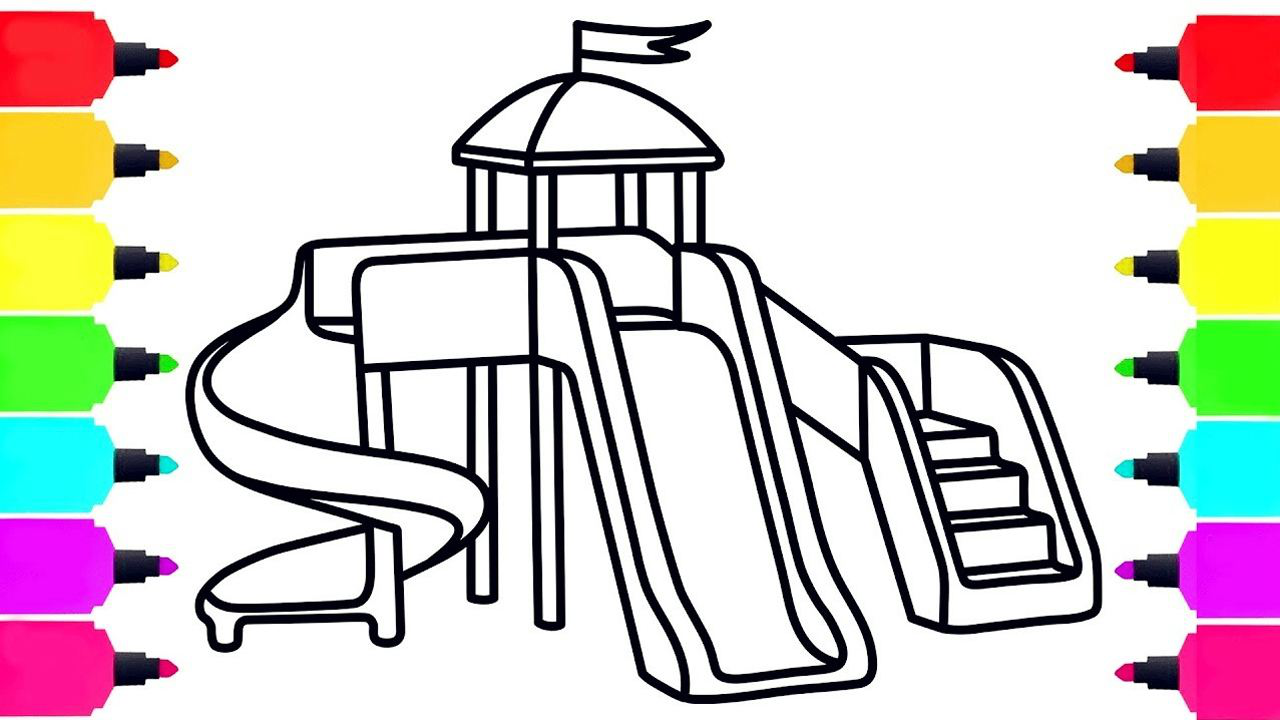 给宝宝画游乐场的旋转滑梯简笔画涂色彩