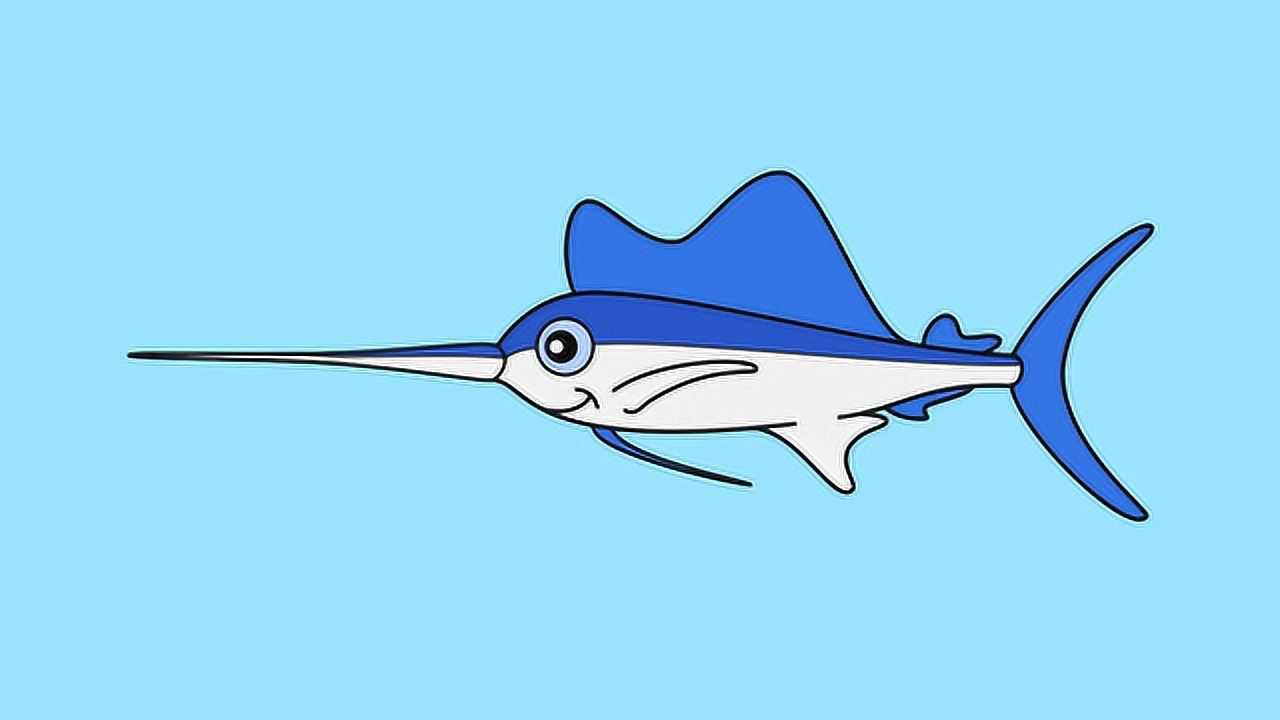 60神气的剑鱼儿童亲子简笔画