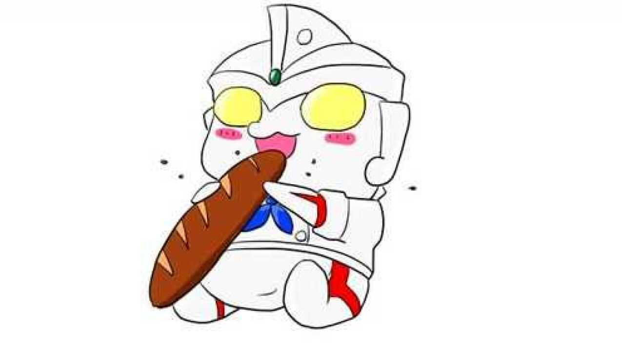 可爱的艾斯奥特曼吃面包儿童卡通简笔画