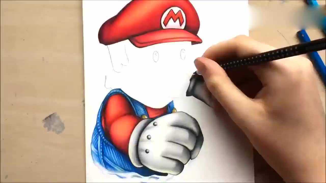 超赞的马里奥大叔彩铅动漫插画手绘视频教程 貌似还蛮帅的!