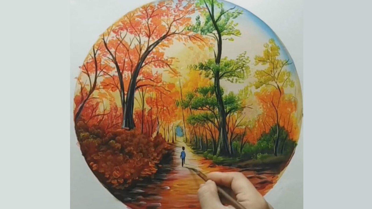 画画圆形风景画一分钟教学