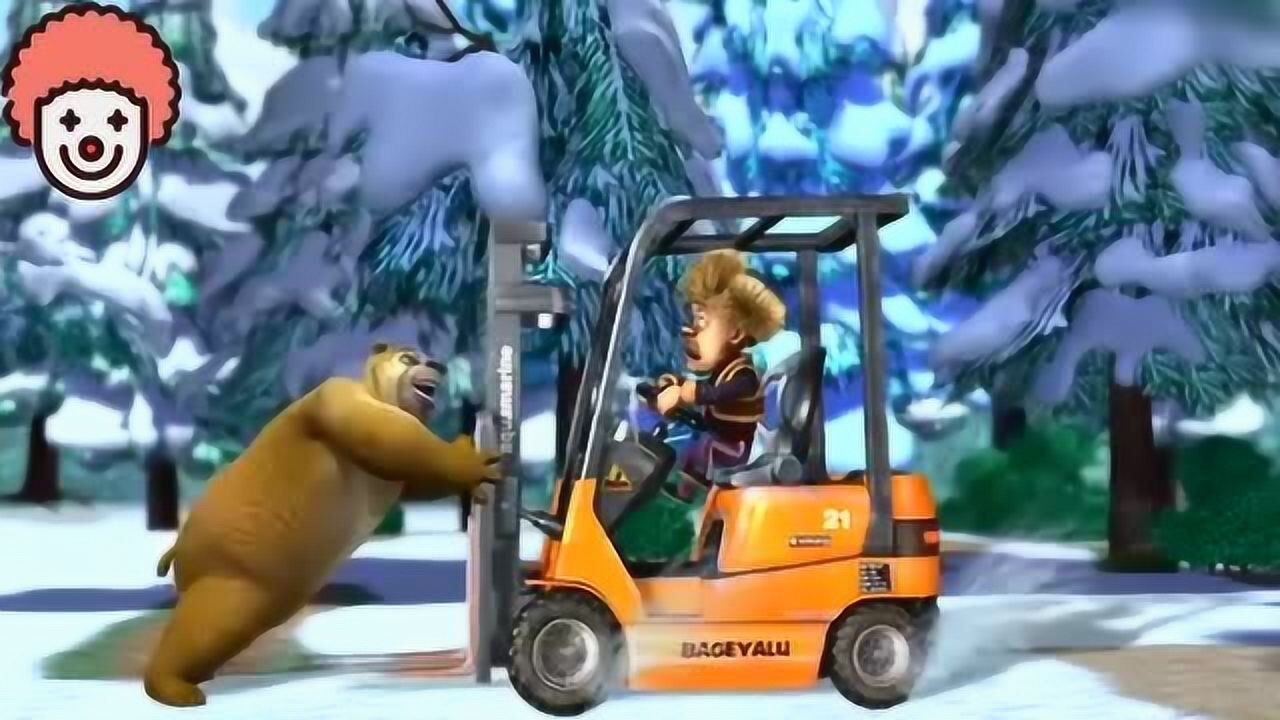 熊出没熊二在推着开叉车的光头强