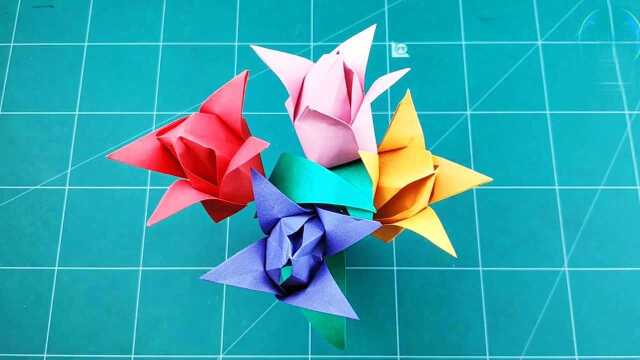 手工折纸DIY,教你折叠一朵3D郁金香