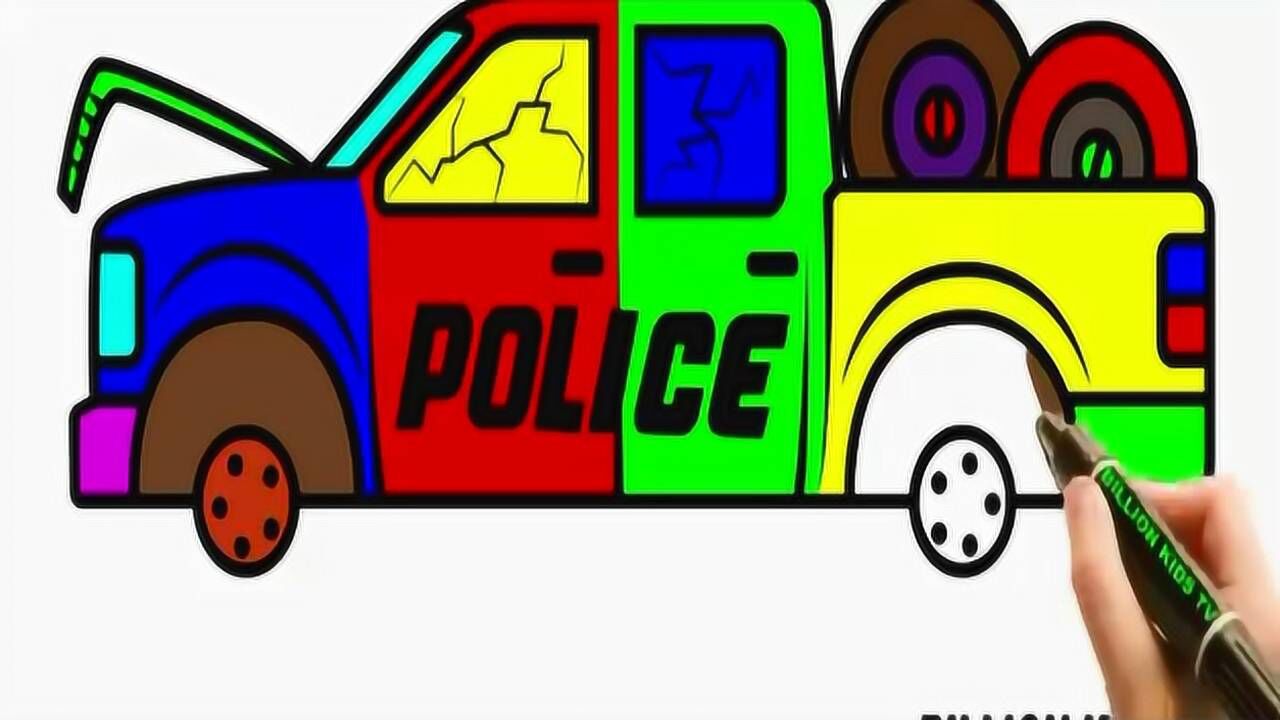 亲子涂色简笔画:漂亮皮卡车
