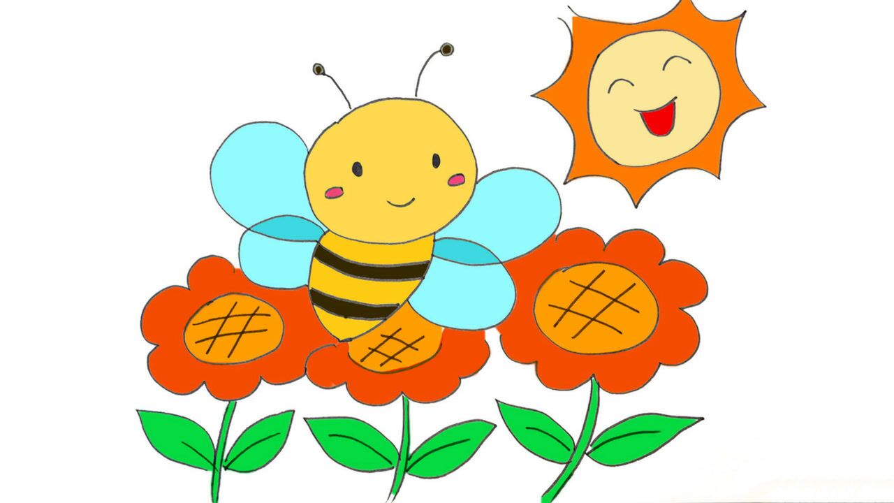儿童简笔画教程 勤劳的小蜜蜂在花丛中飞舞