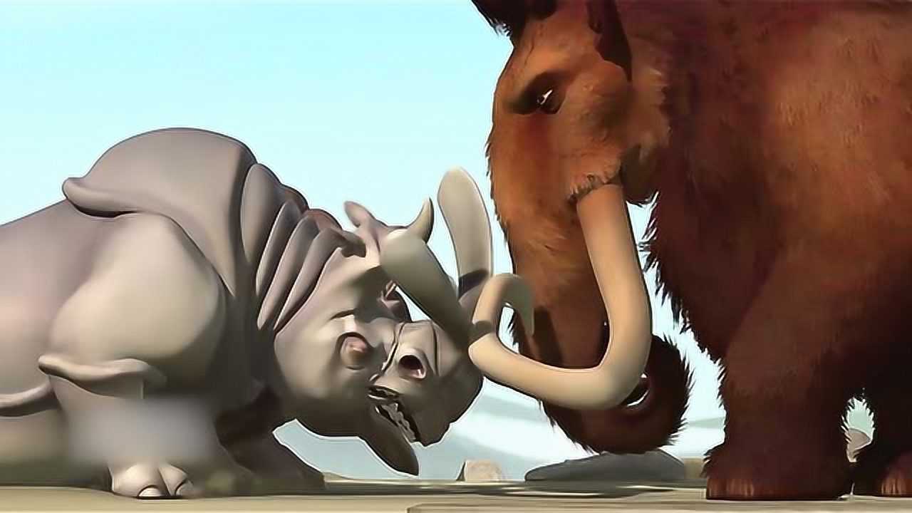 冰川时代:长毛象真是太厉害了,大战犀牛双胞胎,轻松击败