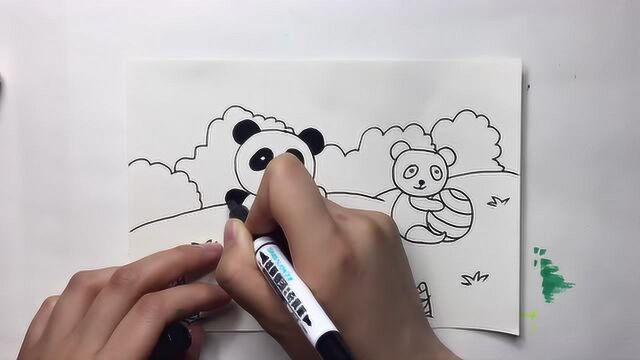 创意简笔画:一起来学画做早操的熊猫盼盼!