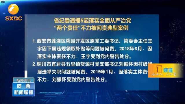 陕西省纪委通报5起落实全面从严治党“两个责任”不力被问责案例