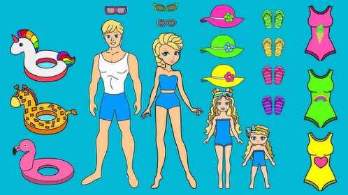 成人欢乐解压:纸娃娃一家要去海边度假,给他们做泳衣和游泳圈等,手工