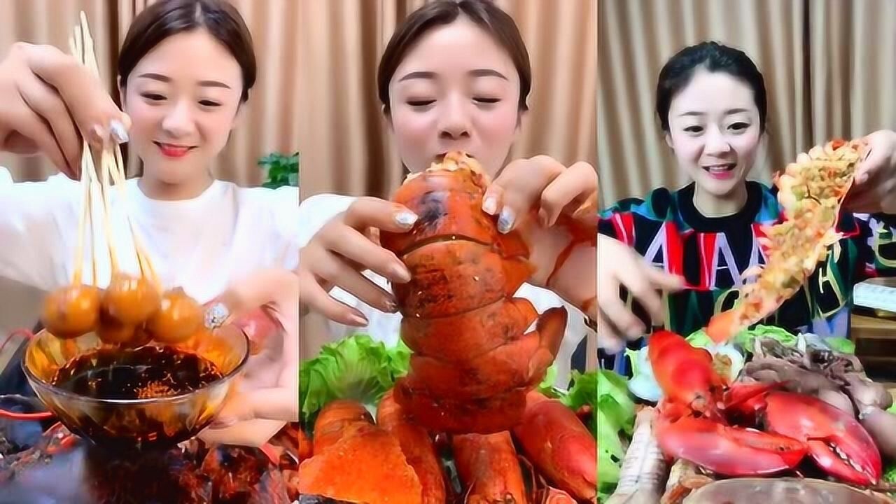 吃播大胃王:吃播美女又吃海鲜,一口吃这么大