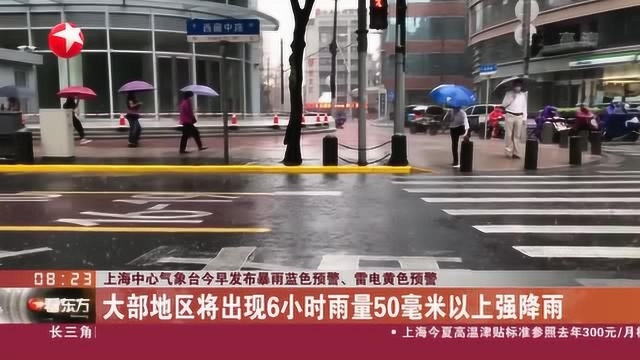 上海中心气象台今早发布暴雨蓝色预警、雷电黄色预警