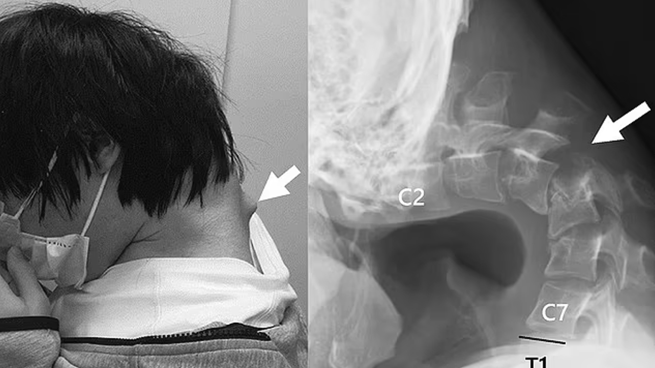 因长时间低头玩手机,日本25岁男子颈部肌肉萎缩,颈椎变形错位