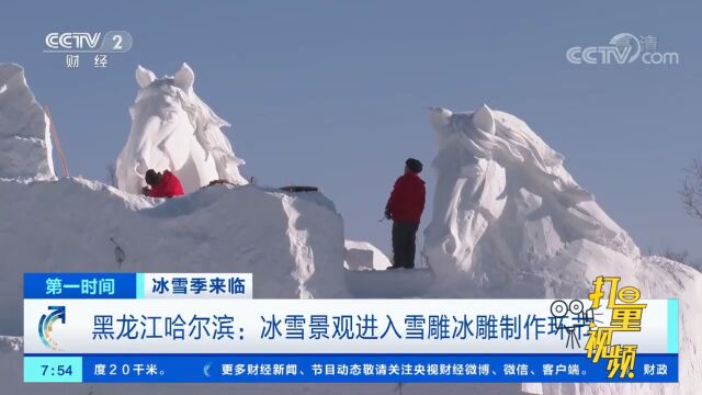 黑龙江哈尔滨:冰雪景观进入雪雕冰雕制作环节