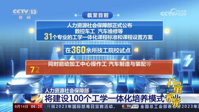 人力资源社会保障部:将建设100个工学一体化培养模式专业