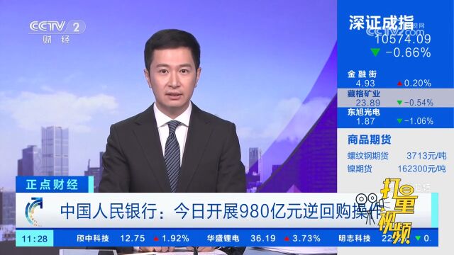 中国人民银行:开展980亿元逆回购操作