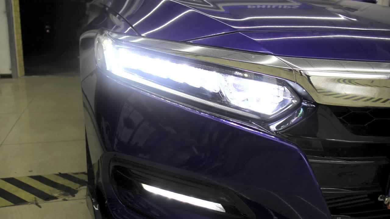 成都十代雅阁车灯改装远光gtr led透镜大灯效果