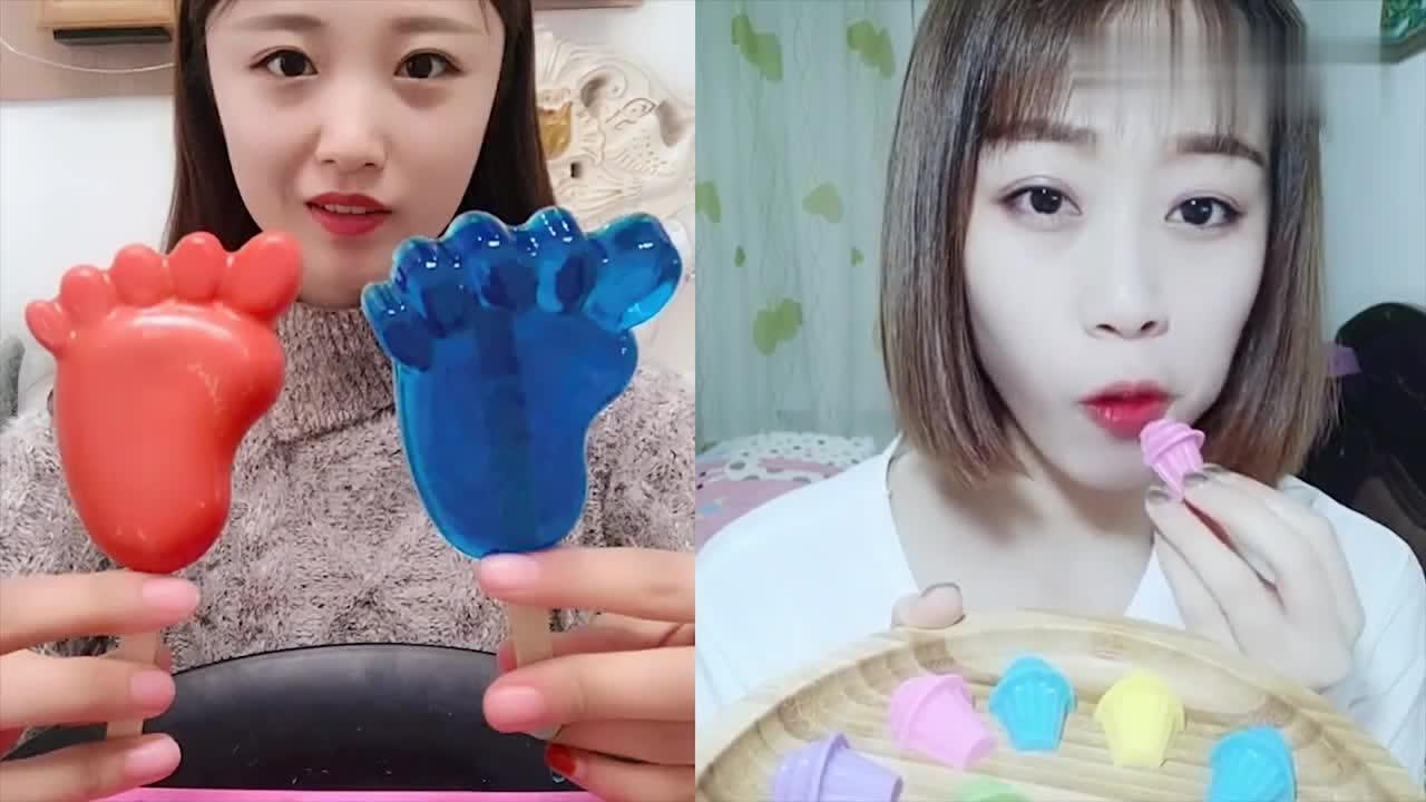美女直播吃果冻巧克力小脚丫彩色小甜筒是我向往的生活