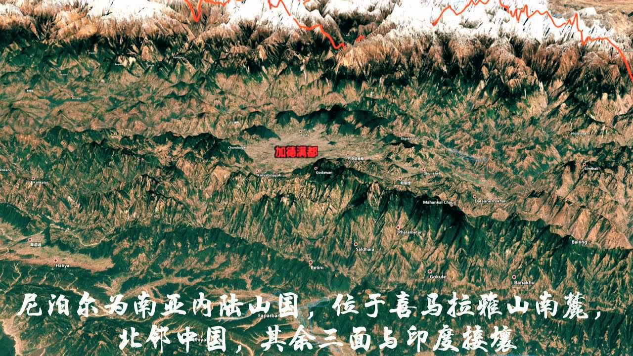 三维地图鸟瞰中国西藏边境邻国尼泊尔高山之国