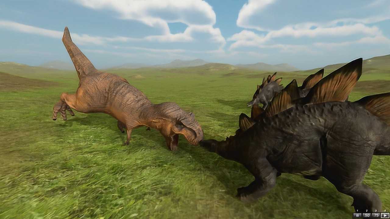 野兽战争模拟器当三头剑龙抱团能抗得住一头霸王龙的攻击吗