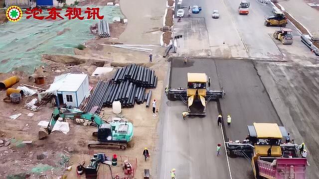 航拍成都东进重点工程空天产业工能区简阳创业大道建设施工现场