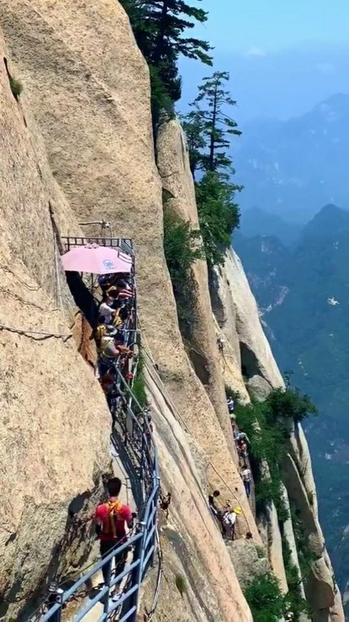 華山長空棧道但凡膽子小的看見此景全部退縮