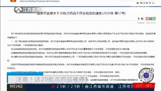 注意!这20批次药品不符规定被停售召回 含部分常见药!