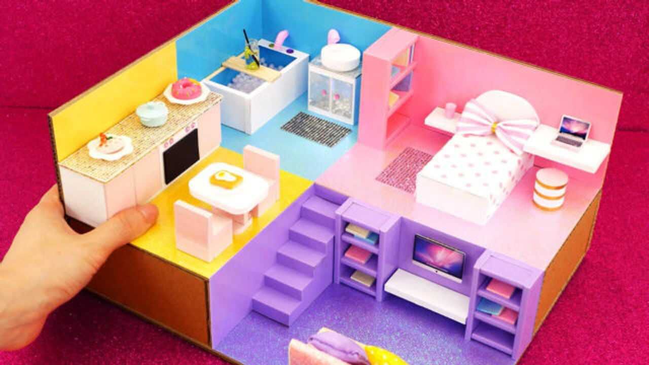 手工DIY迷你温馨小屋，有厨房、家具、楼梯等，可爱又有趣_高清
