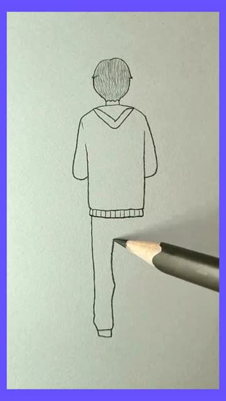 简笔画之雨中的男孩背影
