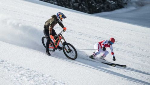 自行车大神驰骋滑雪场，滑雪高手前来对决，结果如何！