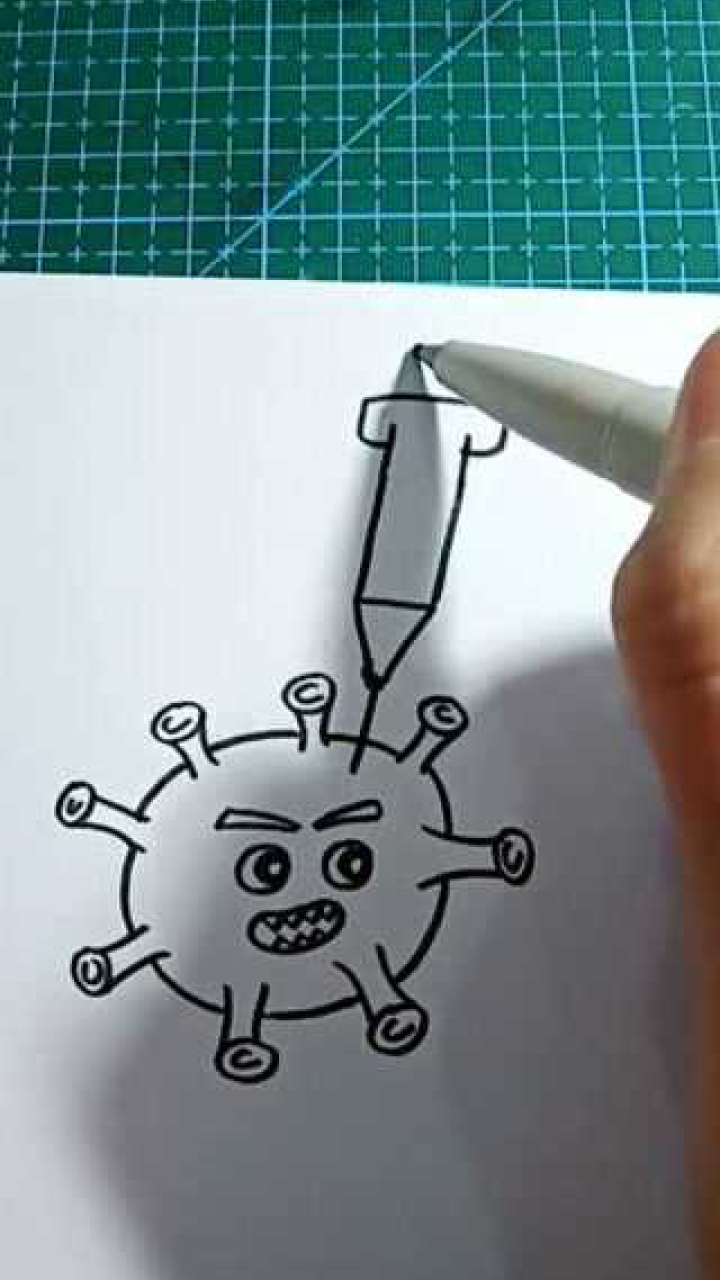 儿童简笔画在打针的病毒