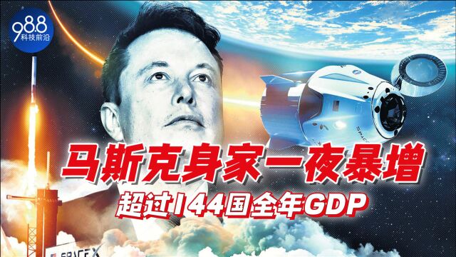 马斯克身家一夜暴增,即将破万亿人民币,超过144国全年GDP